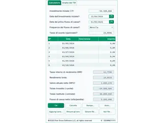 Screenshot of the IRR calculator interface