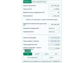 Screenshot of the balloon payment calculator interface