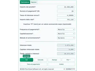 Screenshot of the loan calculator interface