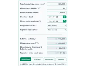 Screenshot of the present value of an annuity calculator interface