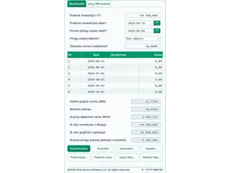 Screenshot of the IRR calculator interface