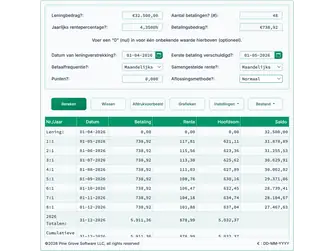 Screenshot of the amortization schedule calculator interface
