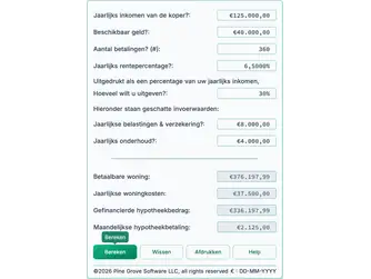Screenshot of the affordable house calculator interface