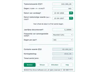 Screenshot of the present value calculator interface