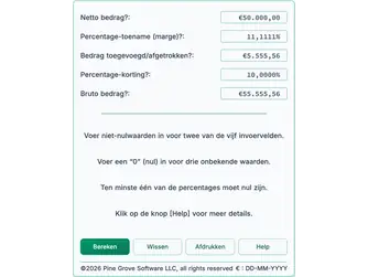 Screenshot of the markup and discount calculator interface