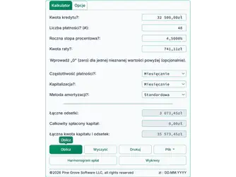 Screenshot of the loan calculator interface
