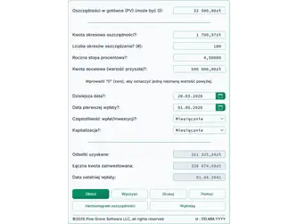 Screenshot of the savings calculator interface