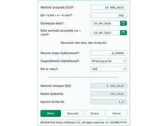 Screenshot of the present value calculator interface