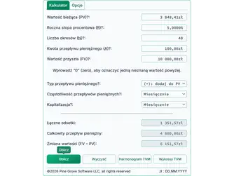 Screenshot of the time value of money calculator interface