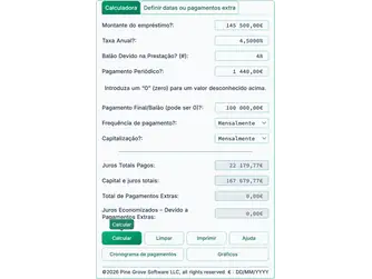 Screenshot of the balloon payment calculator interface