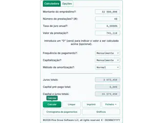 Screenshot of the loan calculator interface