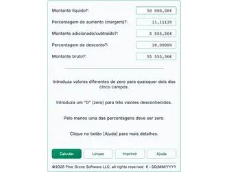 Screenshot of the markup and discount calculator interface