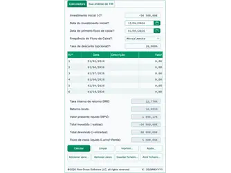 Screenshot of the IRR calculator interface