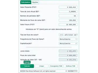 Screenshot of the time value of money calculator interface