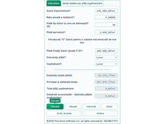 Screenshot of the balloon payment calculator interface