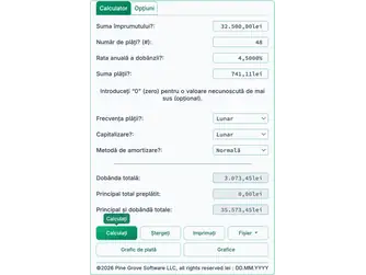 Screenshot of the loan calculator interface