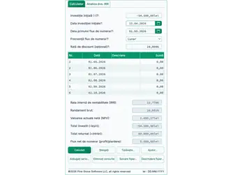 Screenshot of the IRR calculator interface