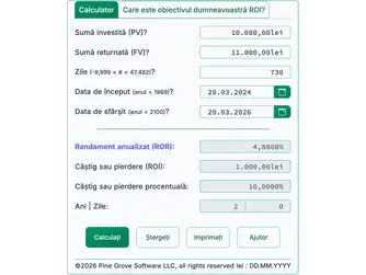 Screenshot of the ROI calculator interface