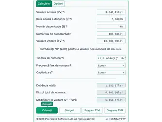 Screenshot of the time value of money calculator interface
