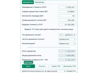 Screenshot of the time value of money calculator interface