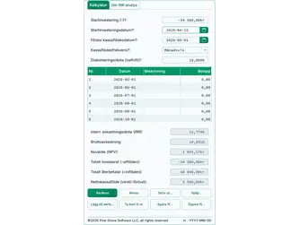 Screenshot of the IRR calculator interface