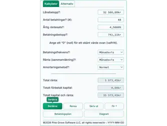 Screenshot of the loan calculator interface