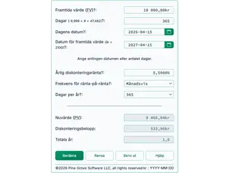 Screenshot of the present value calculator interface