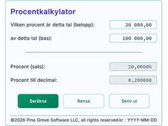 Screenshot of the percentage calculators interface
