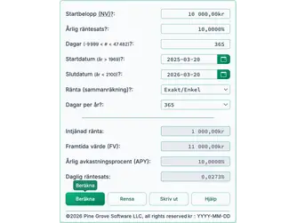 Screenshot of the interest calculator interface