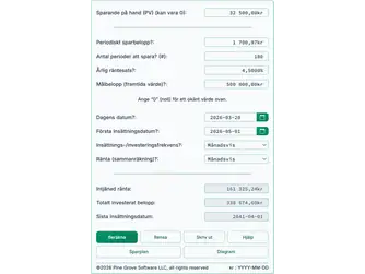 Screenshot of the savings calculator interface