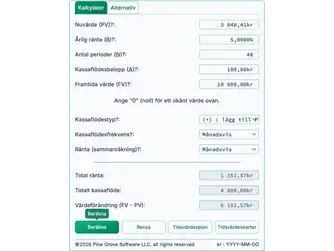 Screenshot of the time value of money calculator interface